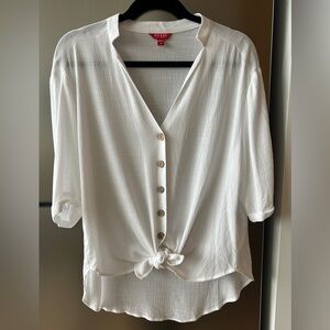 Guess White Button Front Gauze Blouse Tie Front Size Medium